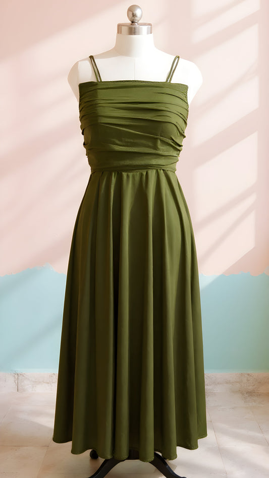 Olive ease Draped flowy A-Line Dress